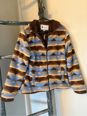 Outback Trading Company Women's Brown & Blue Patterned Fleece Jacket